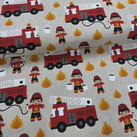 canvas linnen look beige melange KicKenStoffen brandweermannen