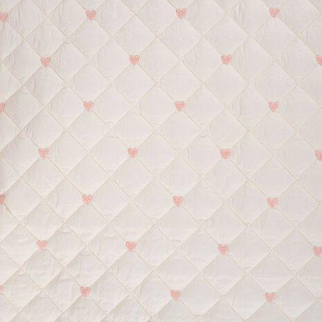 gevoerde jassenstof met broderie hartjes in zachte creme kleur