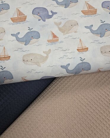 walvis digitale katoen met jeans en beige wafel 414012