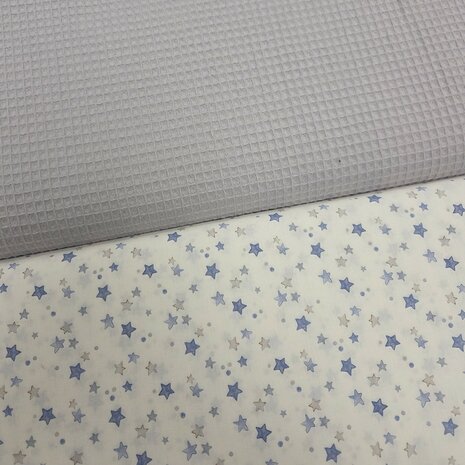 sterretjes katoen met licht grijze wafelstof BEEBSstofjes