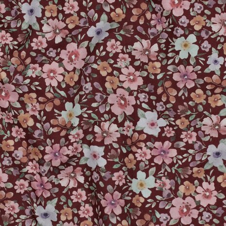 08117.021 Poplin katoen bloemen digitaal &ndash; burgundy &ndash; Poppy