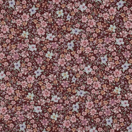 08117.021 Poplin katoen bloemen digitaal &ndash; burgundy &ndash; Poppy