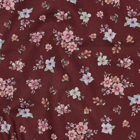 08117.031 Poplin katoen bloemen digitaal &ndash; burgundy small &ndash; Poppy