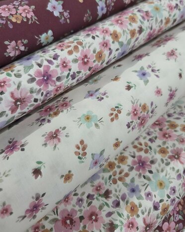 burgundy flowers Poppy - digital poplin - kickenstoffen