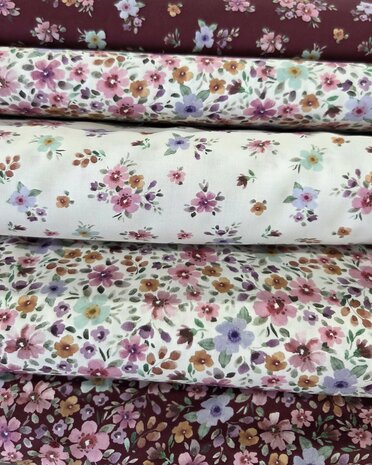burgundy flowers Poppy - digital poplin - kickenstoffen
