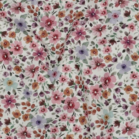 08117.001 Poplin katoen bloemen digitaal &ndash; wit &ndash; Poppy