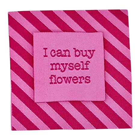 loop en label naailabel - sierlabel XXL schuine streep roze en I can buy myself flowers