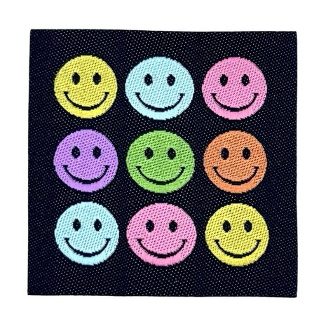 loop en label naailabel - sierlabel M smileys verschillende kleuren