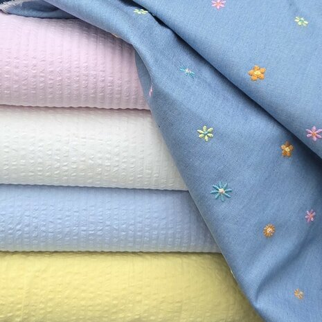 seersucker met bijpassende qjutie stof denim - kickenstoffen