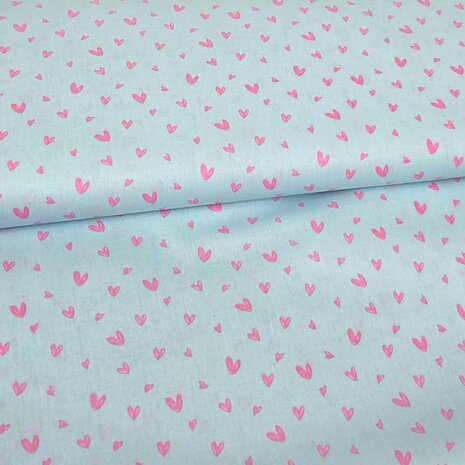 Qjutie Katoen Sweet Hearts &ndash; Lichtblauw Roze