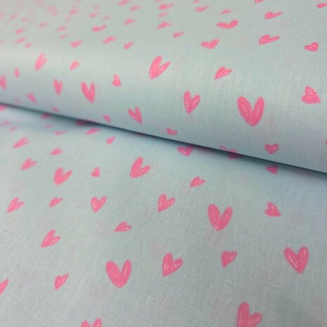 Qjutie Katoen Sweet Hearts &ndash; Lichtblauw Roze