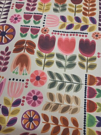 waterafstotende tafelkleed stof bloemen multi kleur digitaal GECOAT stof