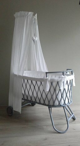 wiegbekelding cotton voile wit grijze bamboe wieg @droomzolderwiegjesvantoen