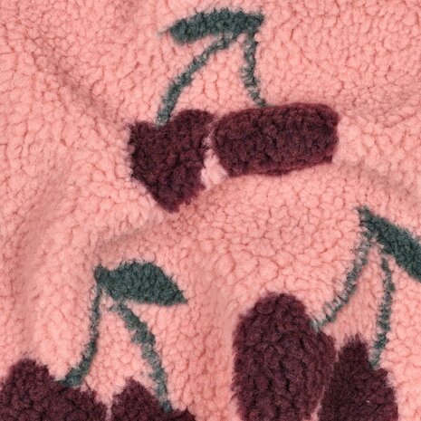 teddy met grote kersen op ecru ondergrond - poppy fabrics 01953 - kickenstoffen