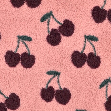 teddy met grote kersen op ecru ondergrond - poppy fabrics 01953 - kickenstoffen