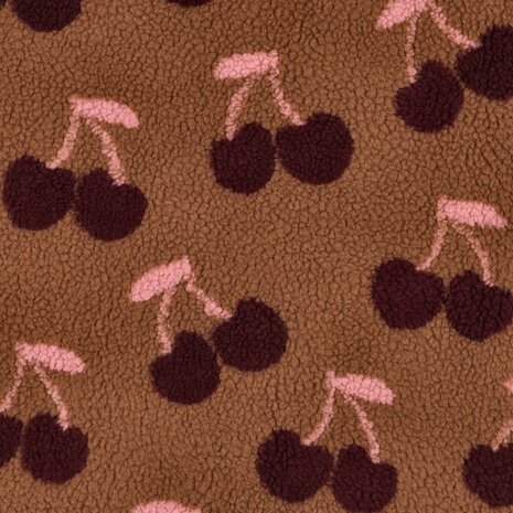 teddy met grote kersen op ecru ondergrond - poppy fabrics 01953 - kickenstoffen