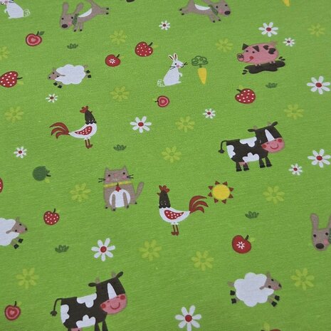 Canvas Boerderijdieren Groen &ndash; Stevige Kinderkamerstof