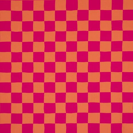 canvas half panama fuchsia oranje blokken - kickenstoffen 