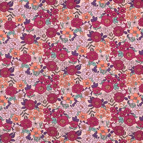Poplin Katoen Veldbloemen Poppy