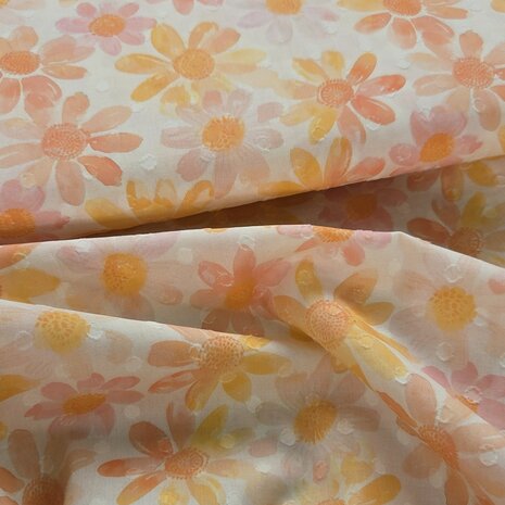 Cotton Voile Dobby Digital Abrikoos - kBloemen kickenstoffen