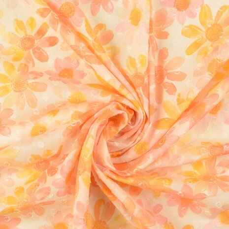 Cotton Voile Dobby Digital Abrikoos - Bloemen kickenstoffen