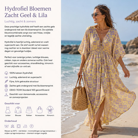 hydrofiel gele-lila bloemen en bladeren - kickenstoffen - voorbeeld AI