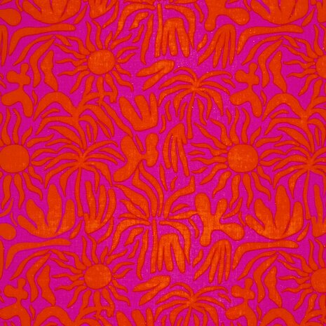 25270 muslin printed tropical flowers palmtree