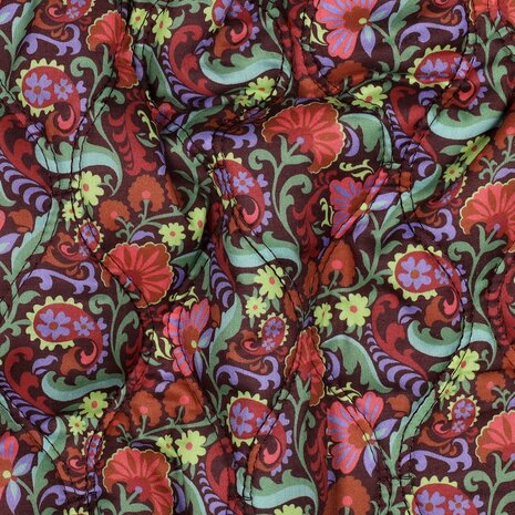 werkelijke kleur Cotton Voile Stepped Digital Flowers &amp; Stripes Bordeaux 01959
