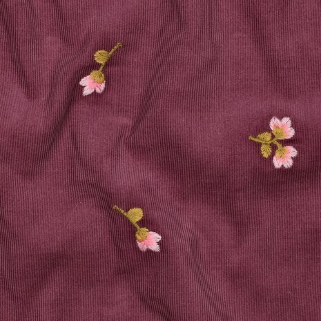 Poppy smalle rib corduroy met geborduurde bloemetjes  -01958.002_kickenstoffen