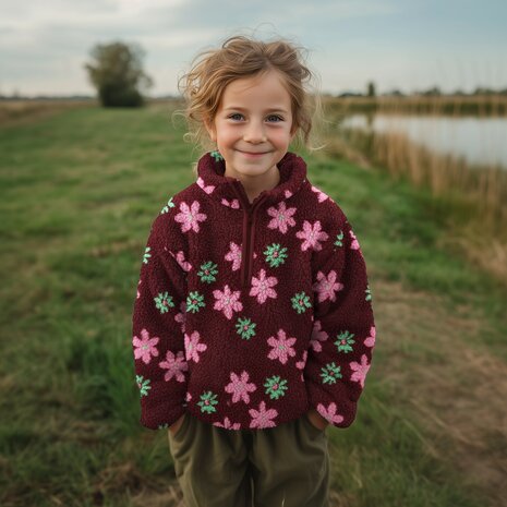 Burgundy Poppy Teddy Jacquard Flowers 01954.001 kickenstoffen