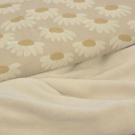 natural beige bamboe katoen fleece met hydrofiel stenzo bloemen
