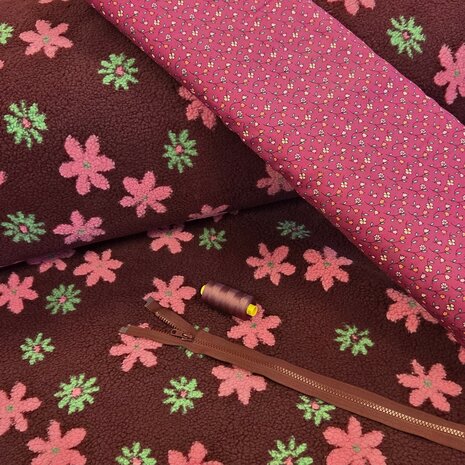teddy 4220030 poppyfabrics met garen 259 -  en  bloktand rits bordeaux  en katoen 117438