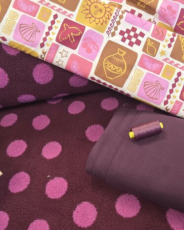 teddy stippen met boord aubergine - garen 259 -katoen 117421