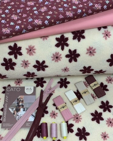 teddy 4220030 met oud roze poplin en poplin 117434 - bias tricot ecru en  natural - cerise - oud roze- cato naaipatroon - ritse