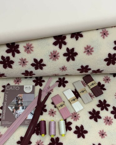 teddy 4220030 met natural tricot 5160018 - bias tricot ecru en  natural - cerise - oud roze- cato naaipatroon - ritsen en guter