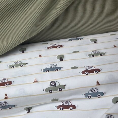auto tricot stof met streepjes en groene ottoman rib - kickenstoffen
