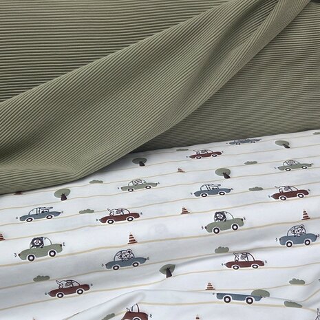 auto tricot stof met streepjes en groene ottoman rib - kickenstoffen
