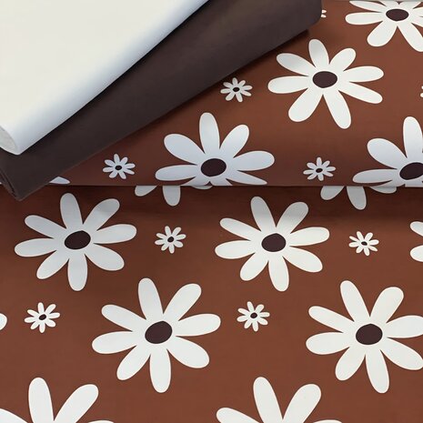 off white en donker mauve boordstof (kleur van de stip) met bloemen french terry
