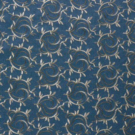 leafs denim broderie - blauw
