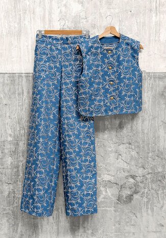 my image 32 patroon top en broek - denim stof pailletten