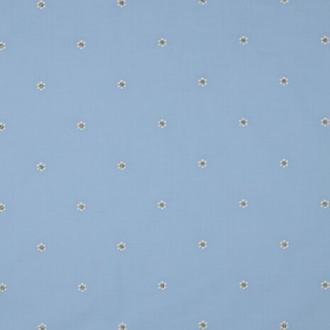 Katoenen voile met geborduurde lurex bloemetjes lichtblauw | Poppy Fabrics 03881.002