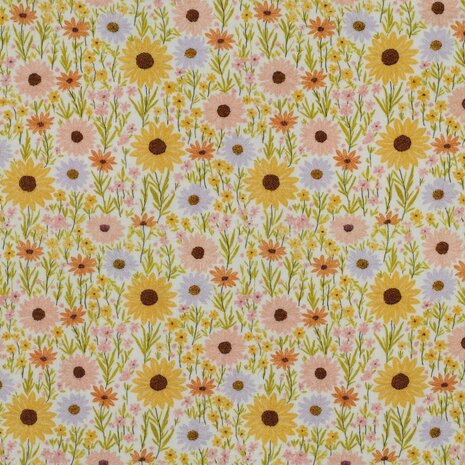 Digitale hydrofiel zonnebloemen en veldbloemen pastel 07284.00