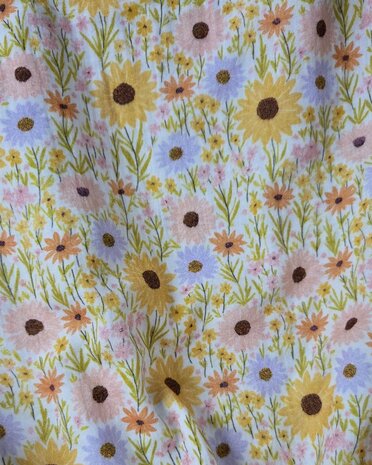 Digitale hydrofiel zonnebloemen en veldbloemen pastel kickenstoffen