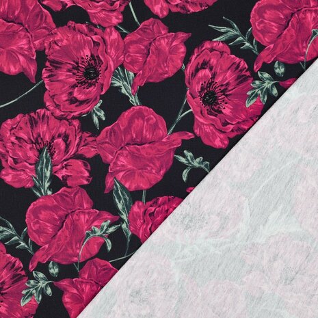 French Terry bloemen marine &ndash; Poppy Fabrics 02031.003_kickenstoffen