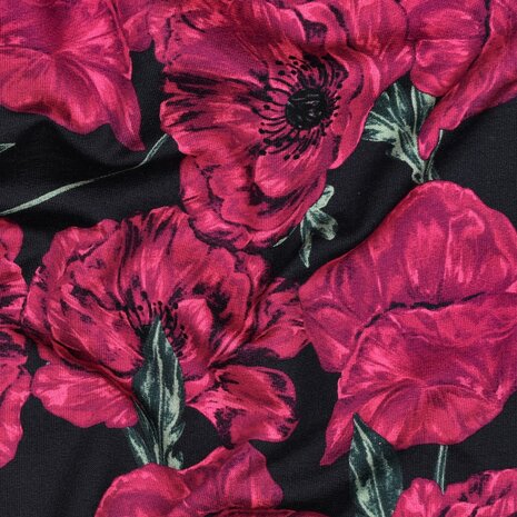 French Terry bloemen marine &ndash; Poppy Fabrics 02031.003_kickenstoffen