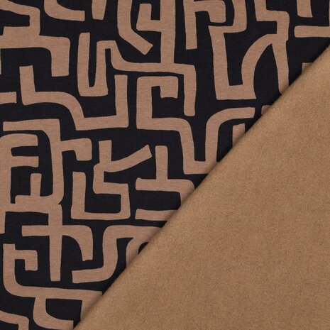 Dikke jogging abstract camel zwart &ndash; Poppy Fabrics 01948.066_kickenstoffen