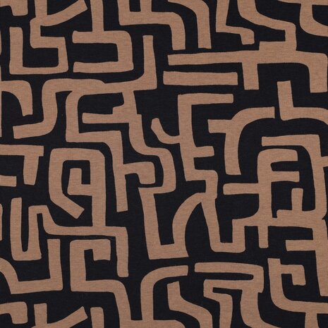 Dikke jogging abstract camel zwart &ndash; Poppy Fabrics 01948.066_kickenstoffen