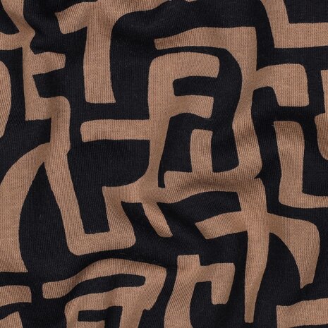 Dikke jogging abstract camel zwart &ndash; Poppy Fabrics 01948.066_kickenstoffen