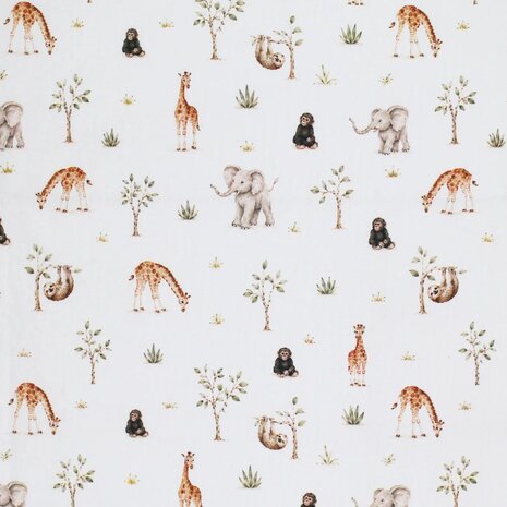 wit (off white) cognac beige grijs bruin Jungle Dieren digitaal poplin katoen *S