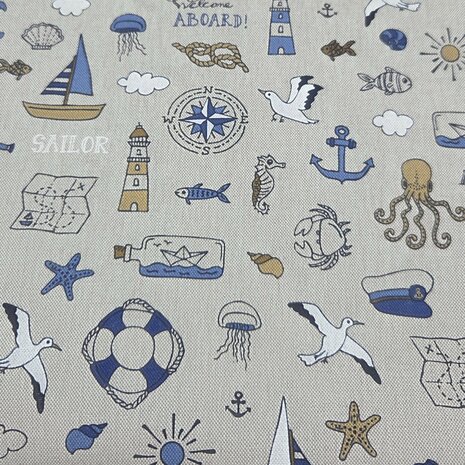 Qjutie Linenlook Canvas Nautical Doodle